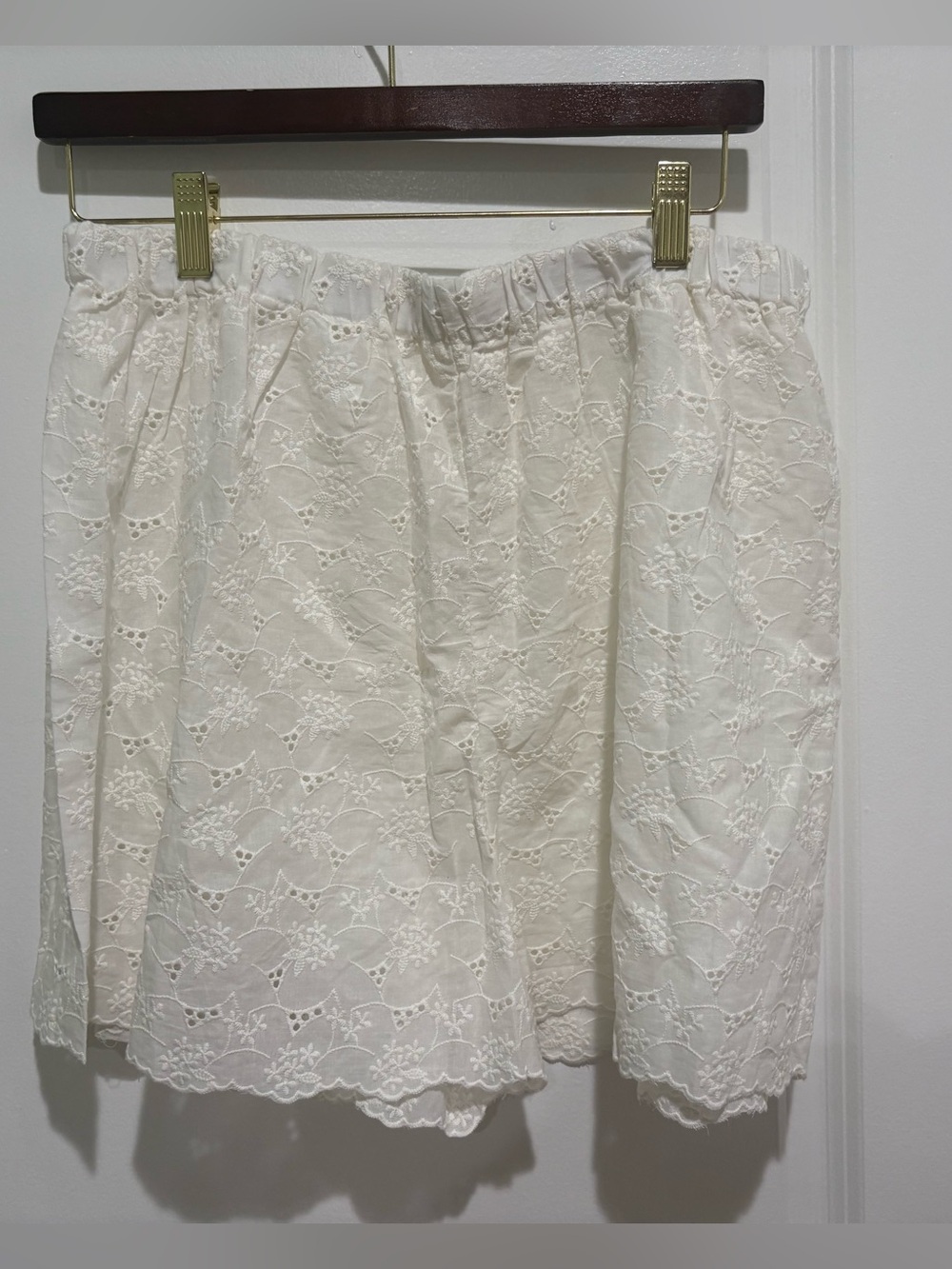 Anthropologie White Eyelet Shorts with Floral Embroidery